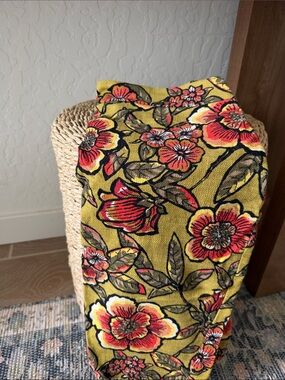 LOFT Olive Green Floral Pencil Skirt with Red and Yellow Flowers